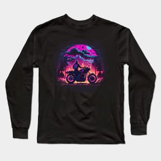 Retro Vintage Motorcycle Sunset Mountains Long Sleeve T-Shirt